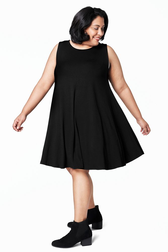 Plus size psd black dress apparel mockup women's fashion
