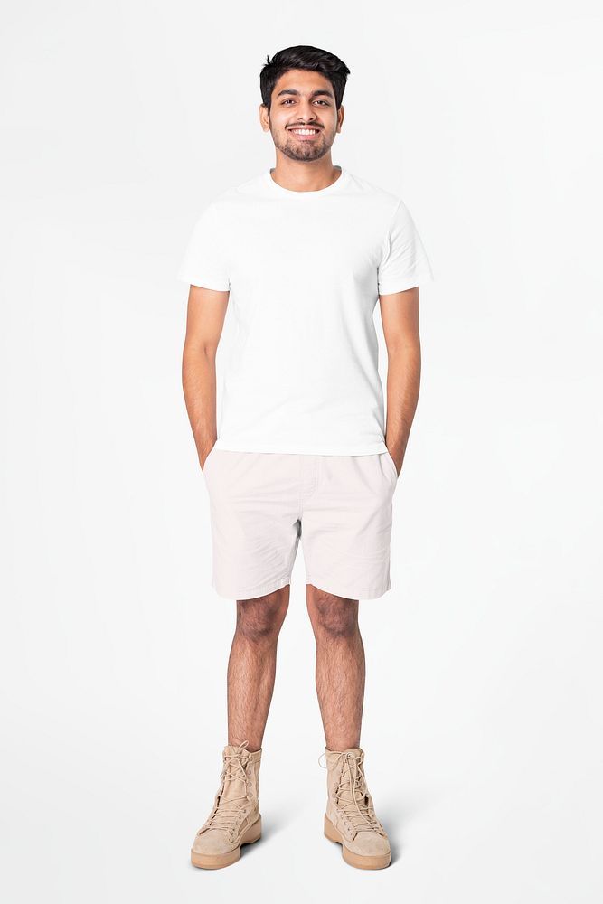 T-shirt mockup psd with shorts men’s basic wear full body