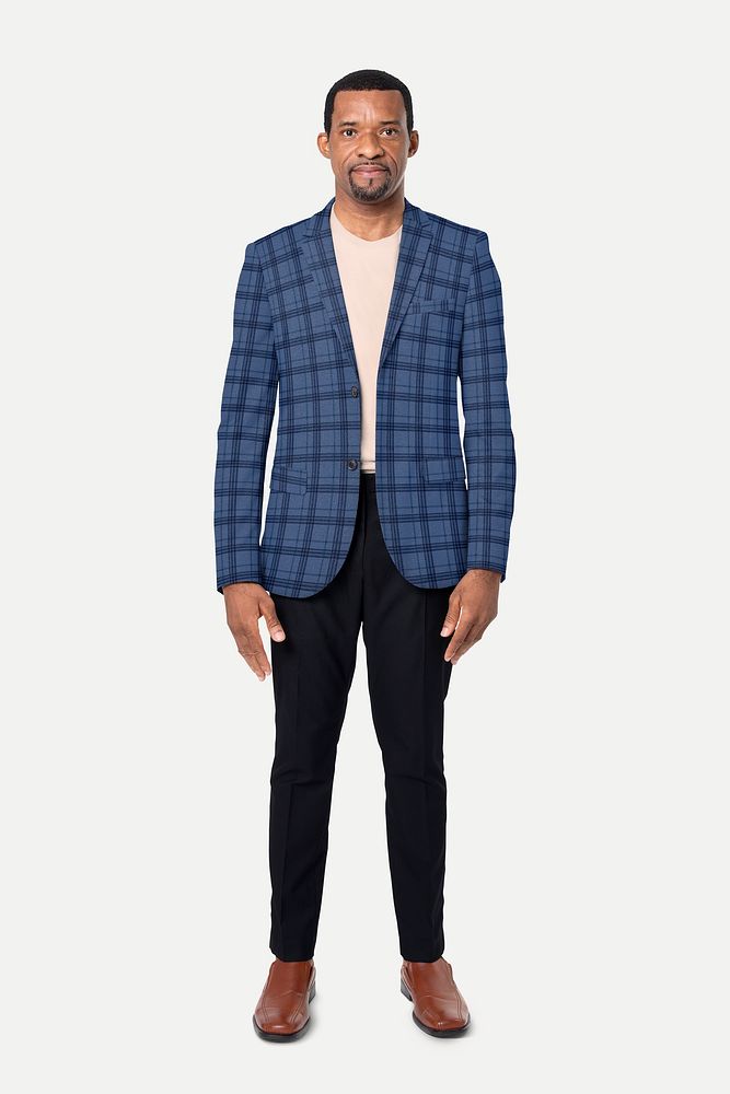 Plaid suit mockup psd on African American man for apparel ad