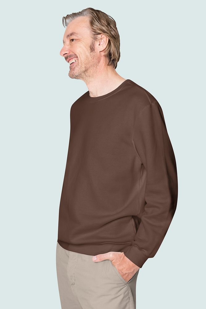 Man's brown sweater psd mockup casual apparel close up