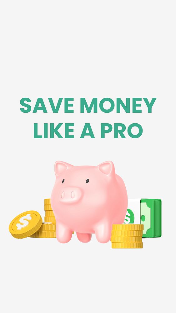 Piggy bank Instagram story template, 3D money illustration vector