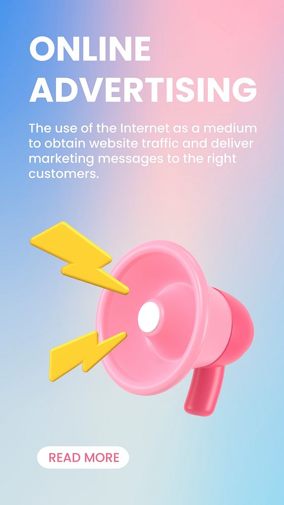 Online advertising Instagram story template, 3D megaphone illustration vector