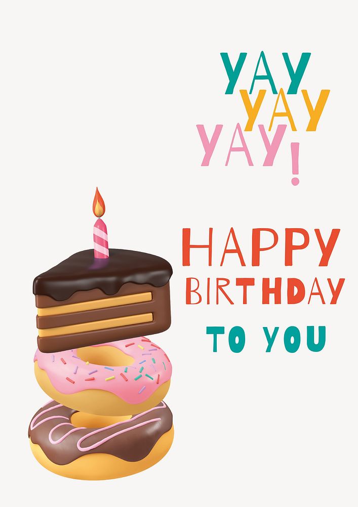 Birthday cake poster template, cute greeting card vector