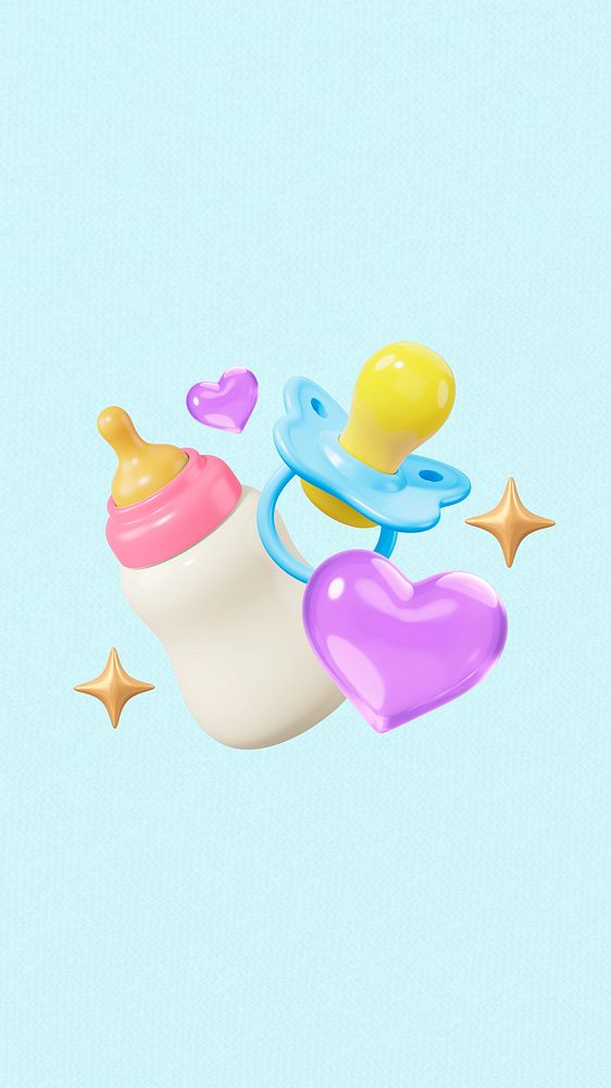 Baby bottle pacifier iPhone wallpaper, 3D cute remix