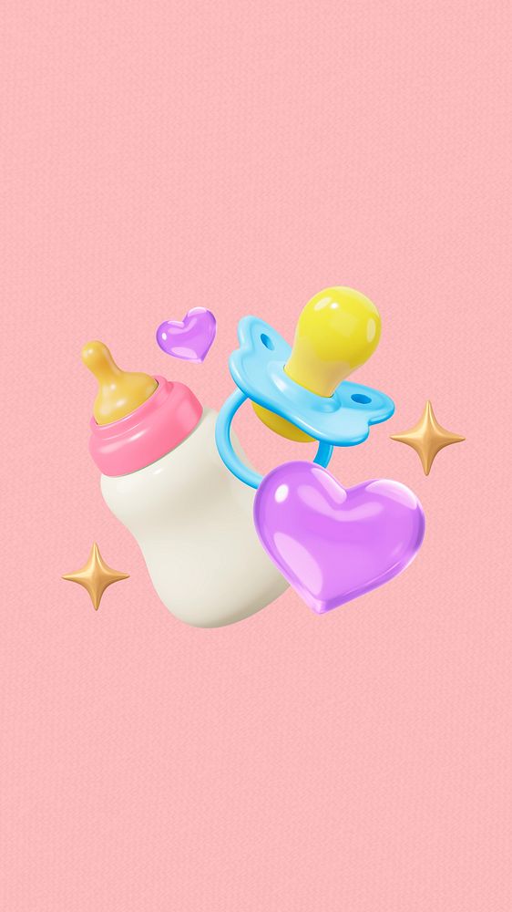 Baby bottle pacifier iPhone wallpaper, 3D cute remix