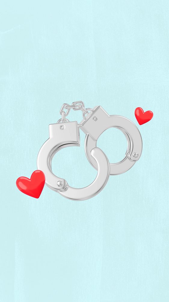 Valentine's heart handcuffs iPhone wallpaper, 3D love remix