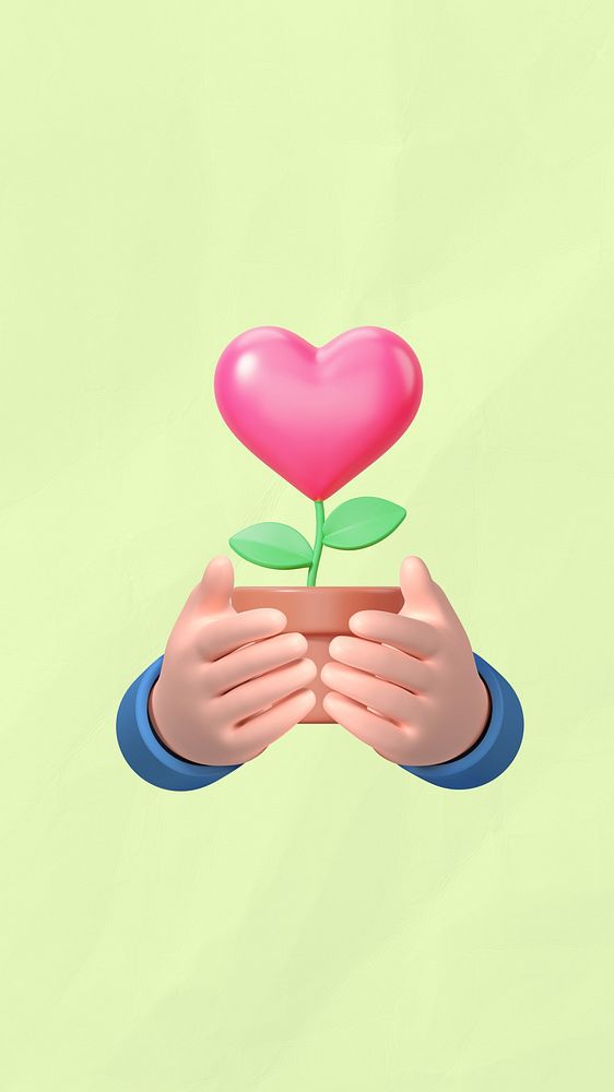 Valentine's heart plant iPhone wallpaper, 3D love remix
