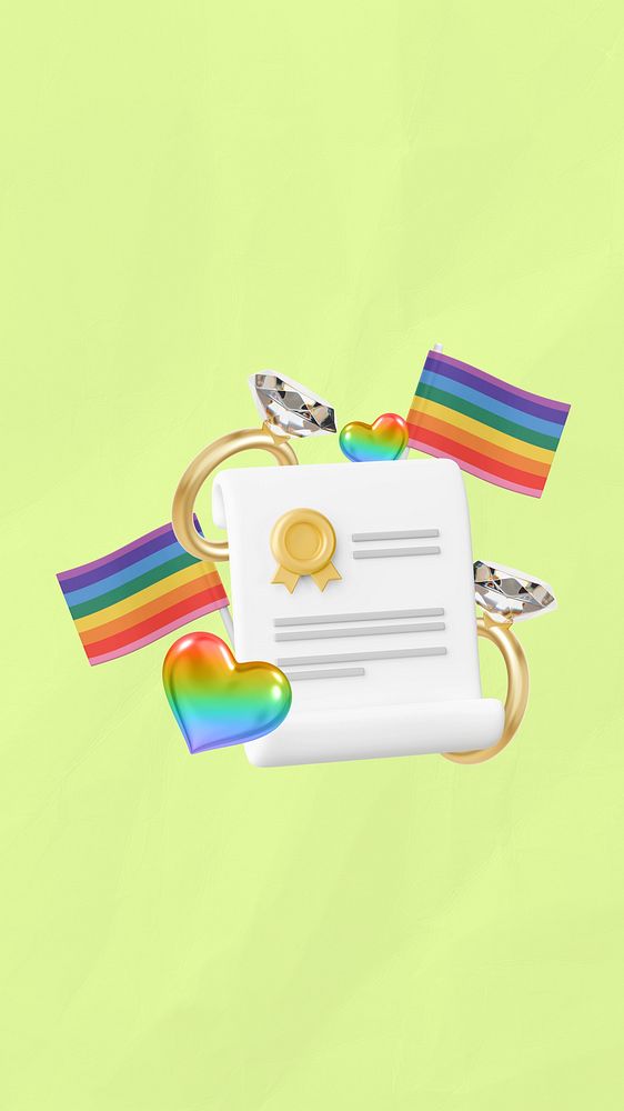 Gay marriage certificate iPhone wallpaper, 3D LGBTQ remix