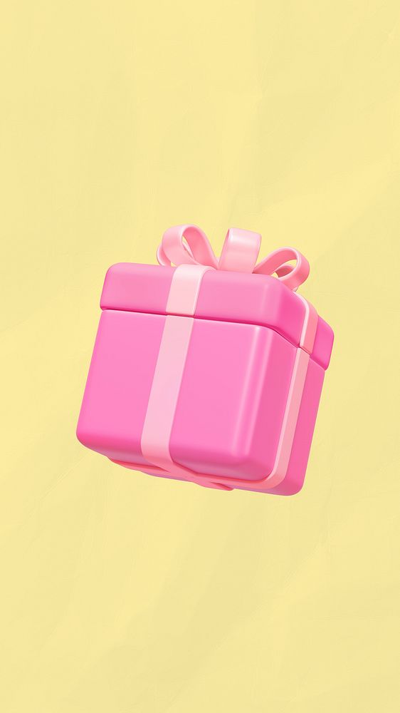 Pink birthday iPhone wallpaper, gift box, 3D illustration
