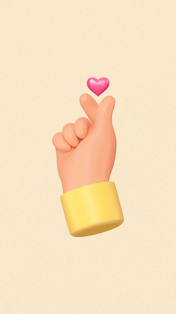 Mini heart iPhone wallpaper, 3D hand sign illustration