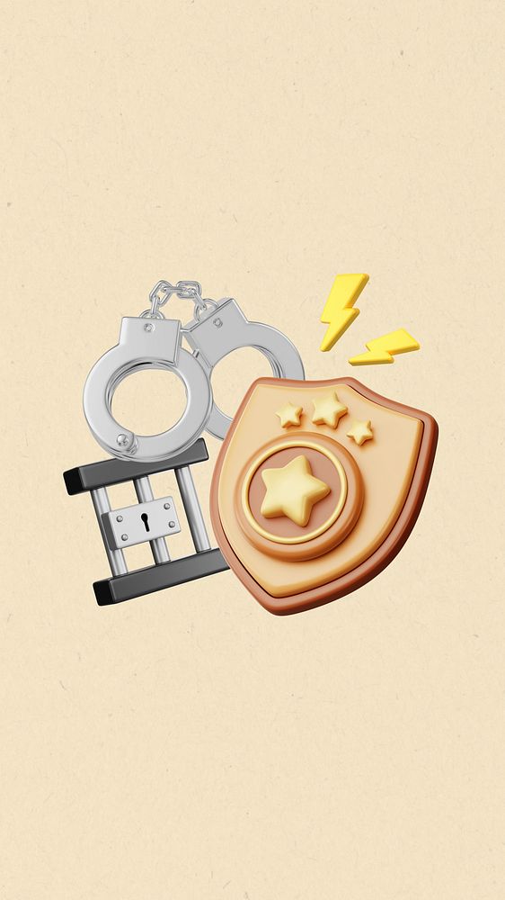 Police star badge iPhone wallpaper, handcuffs & cell, 3D job remix