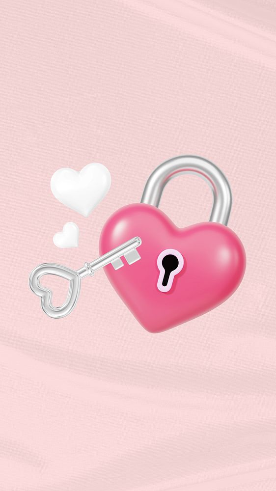 Valentine's heart padlock iPhone wallpaper, 3D love remix
