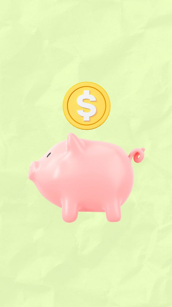 Piggy bank money iPhone wallpaper, 3D savings, finance remix