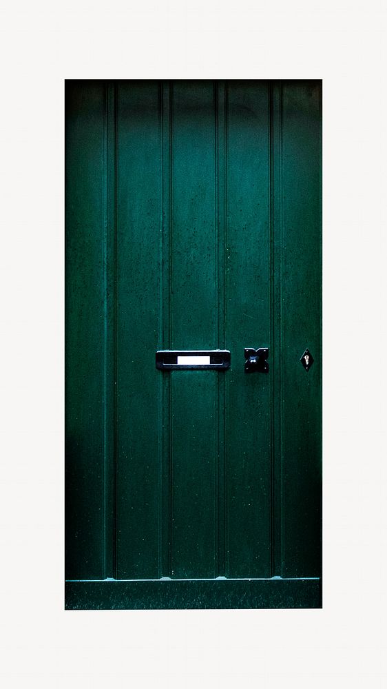 Green door isolated image on white