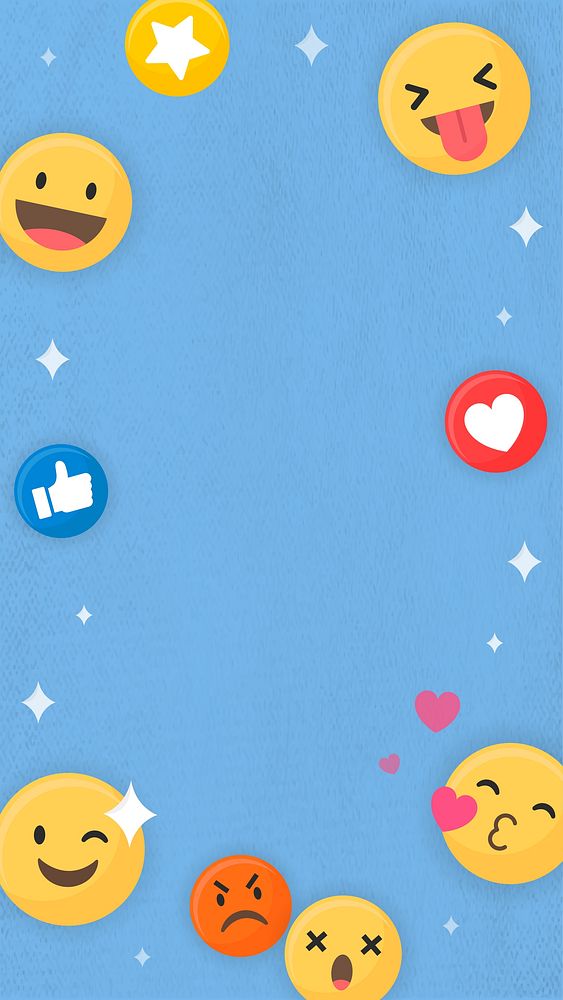 Emoticon frame, iPhone wallpaper, blue, paper textured design