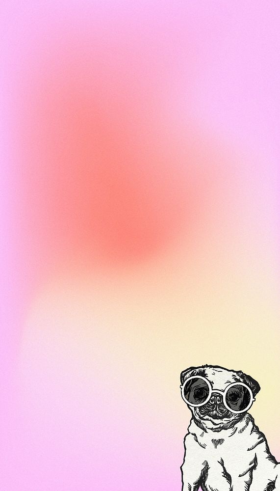 Pug dog  border iPhone wallpaper, pink gradient design