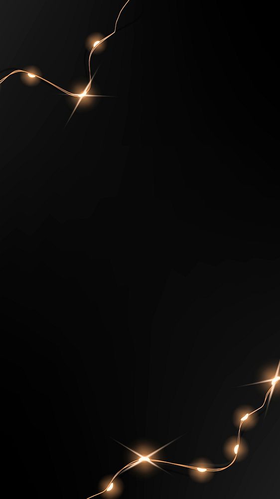 Fairy lights border phone wallpaper, black background