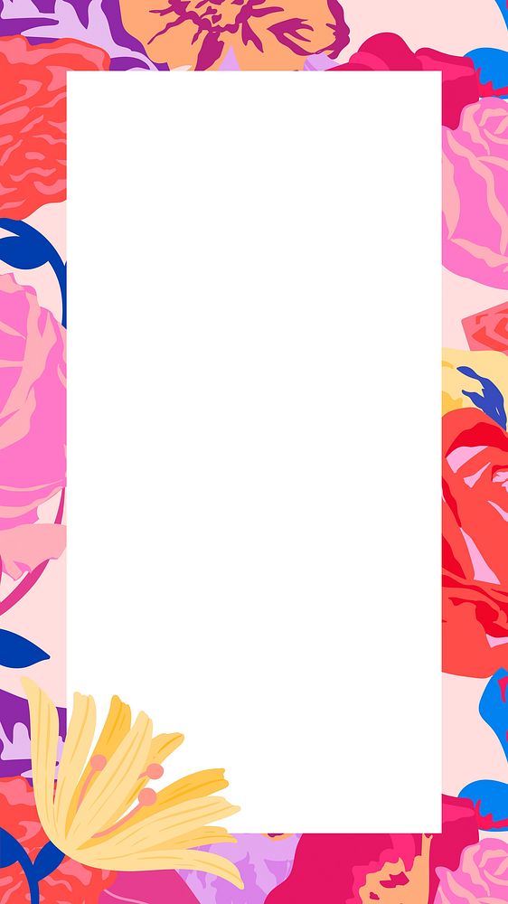 Colorful flower frame phone wallpaper, botanical aesthetic background