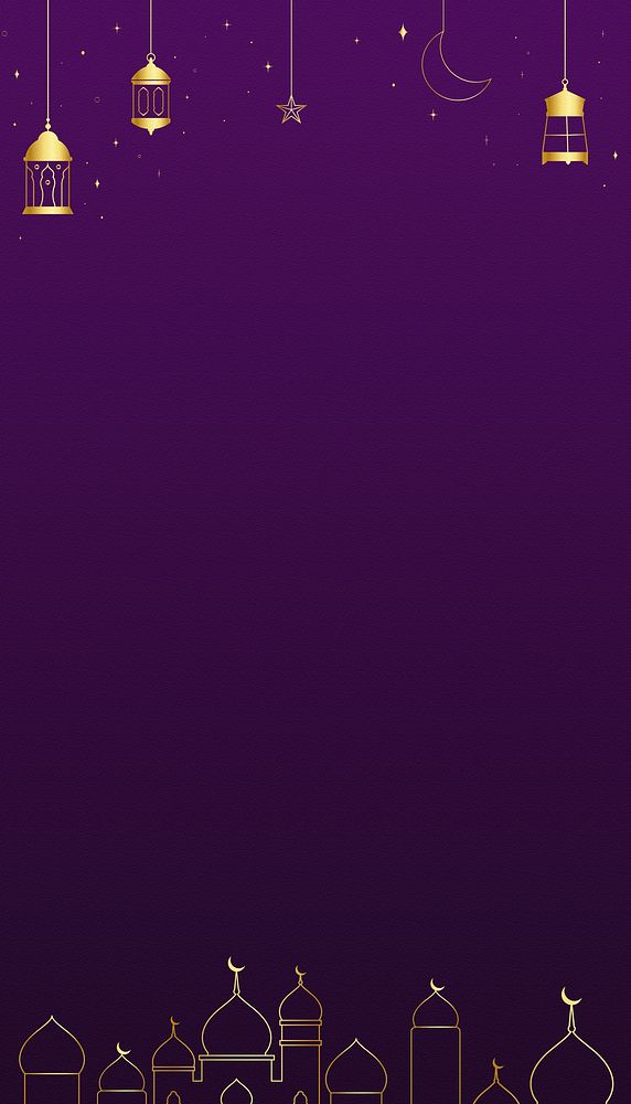 Ramadan border frame iPhone wallpaper, purple design