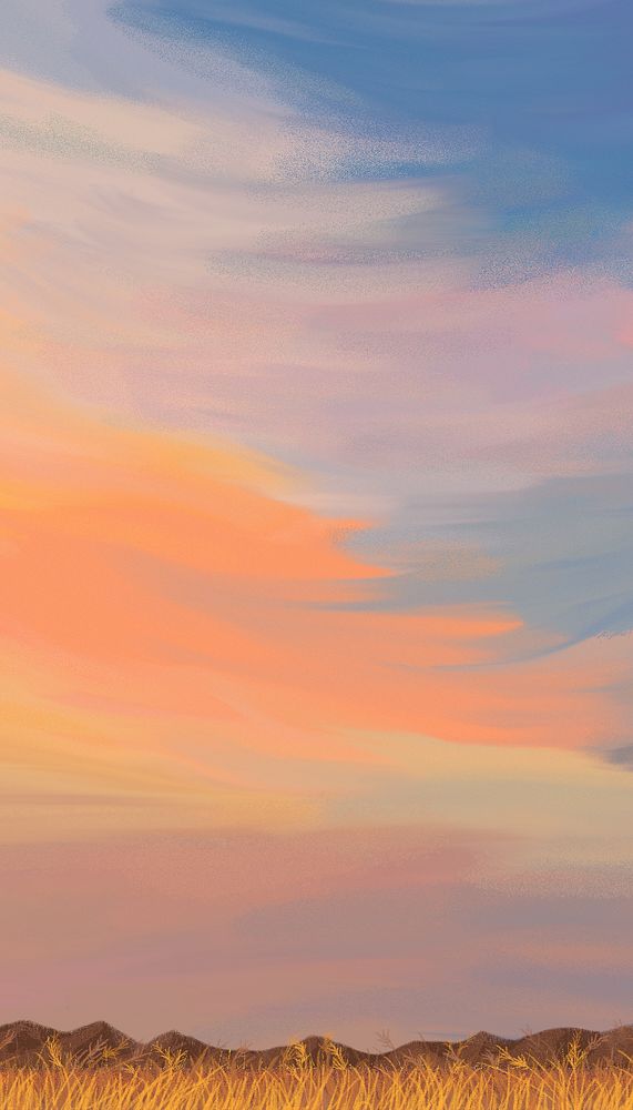 Aesthetic sunset sky iPhone wallpaper, nature illustration