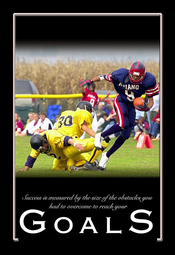 "Goals," a 20x30-inch inspirational color poster photograph of a Football player charging towards a touchdown, created by…