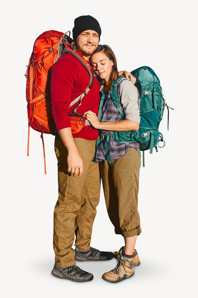 Couple adventure backpacker  isolated image