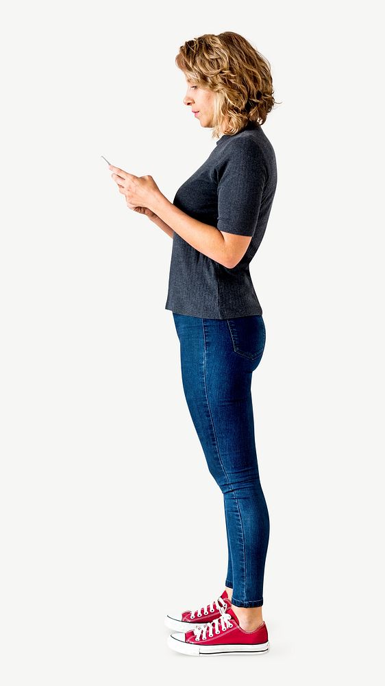 Woman using phone isolated graphic psd