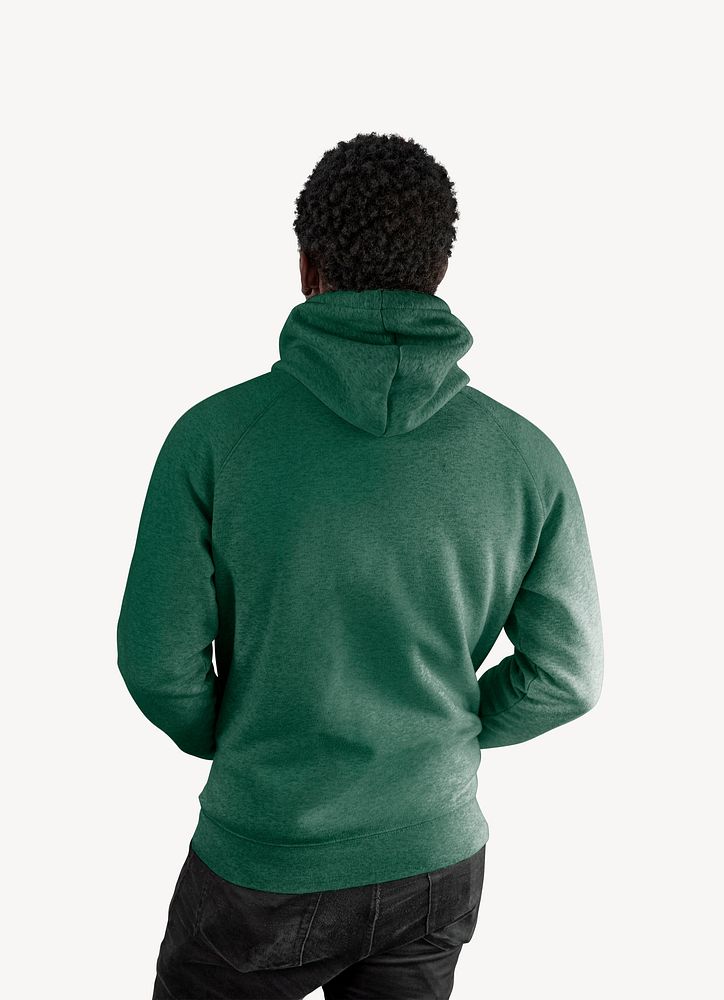 Man in green hoodie rear view