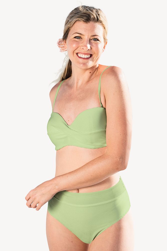 Women&rsquo;s green bikini mockup, swimwear fashion psd
