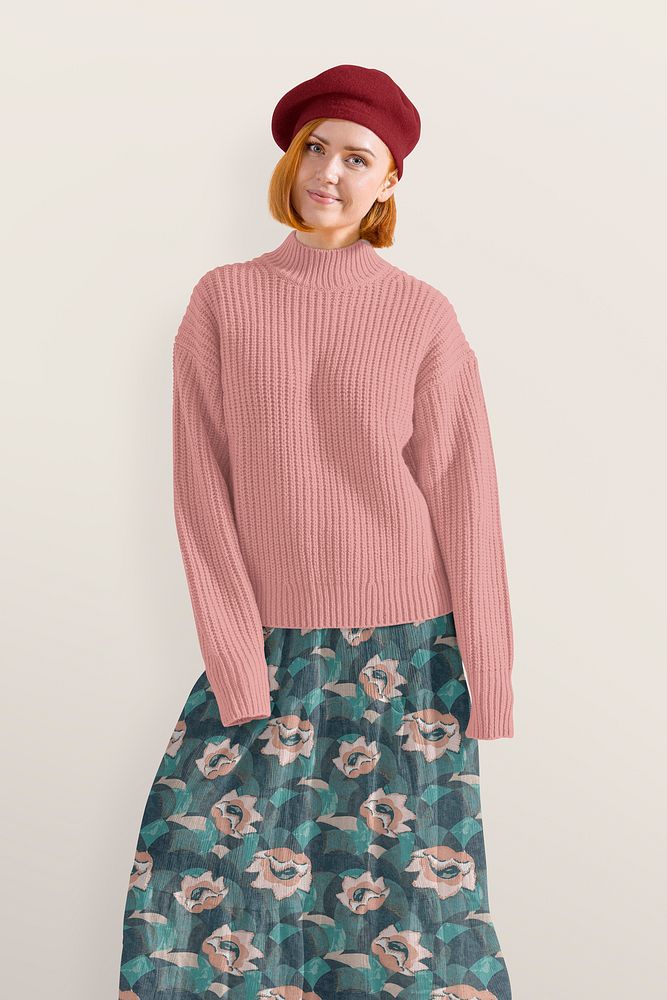 Autumn sweater mockup, women's fall fashion design psd