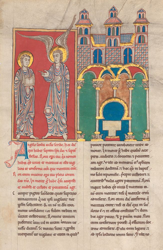 Leaf from a Beatus Manuscript: the Angel of the Church of Sardis with Saint John
