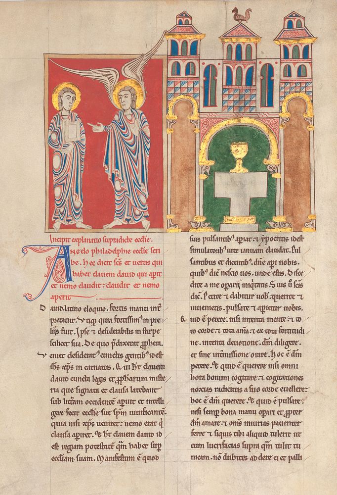 Leaf from a Beatus Manuscript: the Angel of the Church of Philadelphia with Saint John