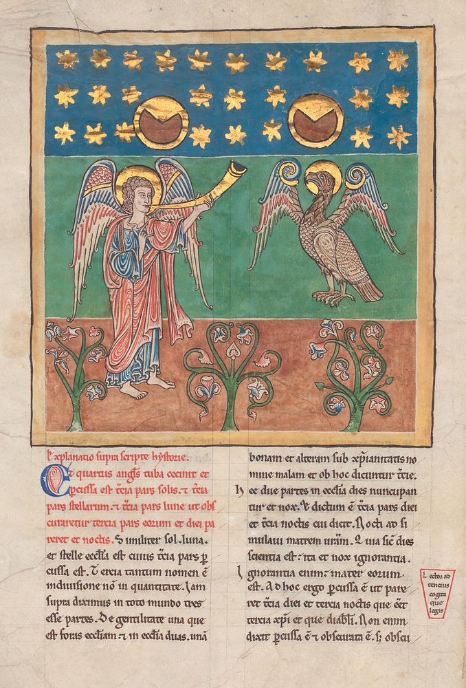 Leaf from a Beatus Manuscript: the Fourth Angel Sounds the Trumpet and an Eagle Cries Woe