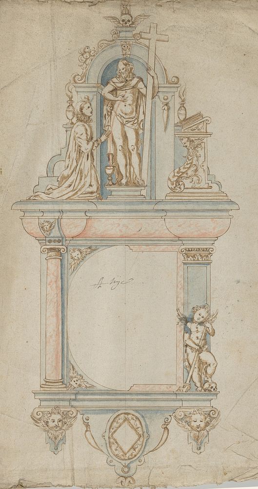 Design for a Wall Tomb with a Variant and Statues of the Resurrected Christ and a kneeling Donor