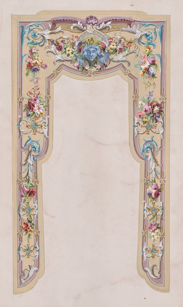 Design for a Valance with a Grotesque Motif and Thin Garlands of Flowers and Leaves with a Scrolling Frame