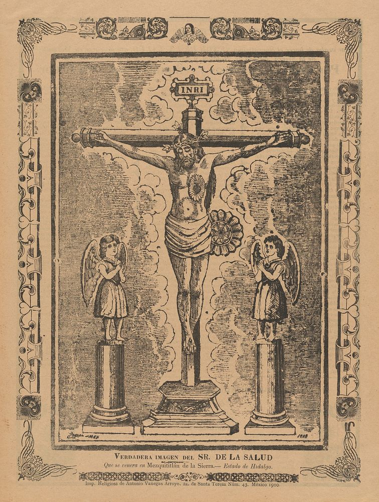 Broadsheet with Christ in the cross flanked by two angels
