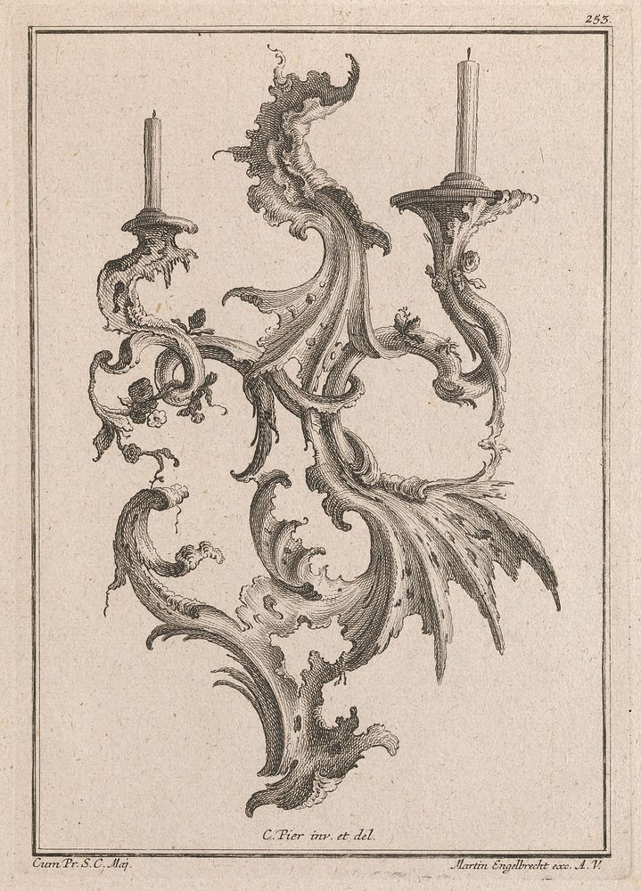 Design for a Two-Armed Candelabra, Plate 4 from an Untitled Series of Designs for Suspended Candelabra