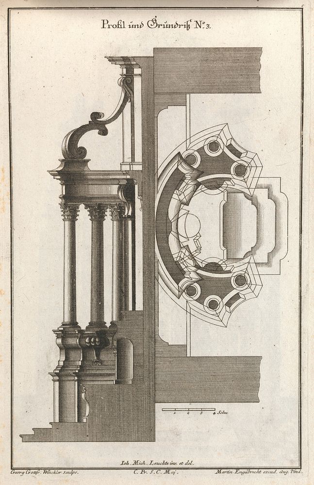 Floorplan and Side View of an Altar, Plate c (2) from 'Unterschiedliche Neu Inventierte Altare mit darzu gehorigen Profillen…