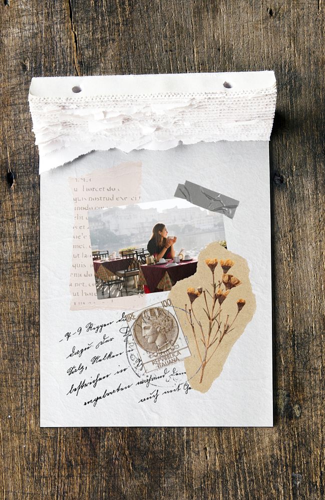 Ripped journal paper, collage ephemera