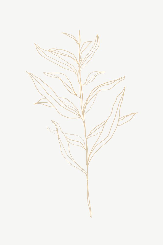 Plant line art, gold illustration collage element psd