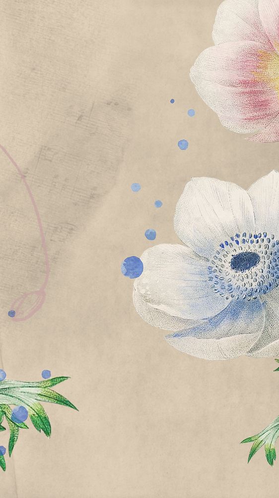 Flower illustration, paper textured iPhone wallpaper