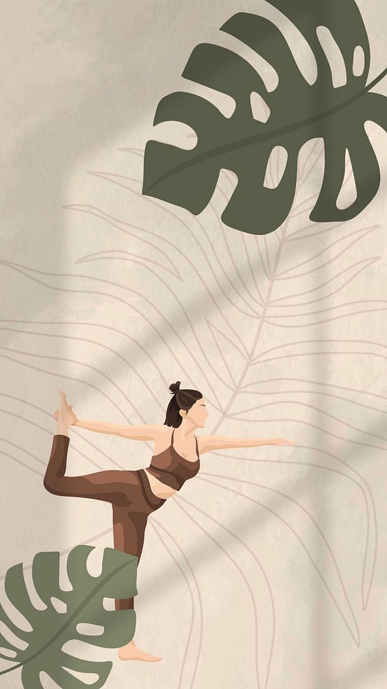 Woman leaf yoga iPhone wallpaper