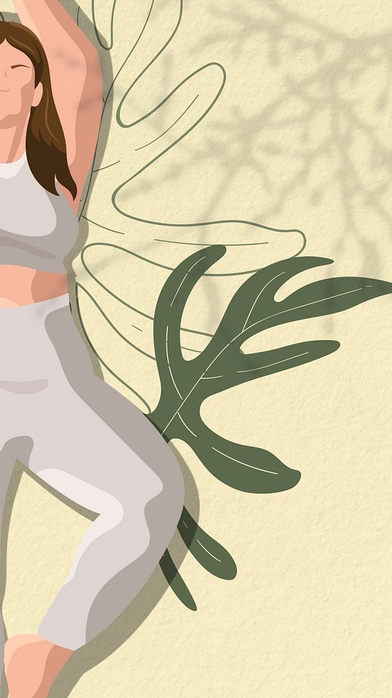 Woman leaf yoga iPhone wallpaper