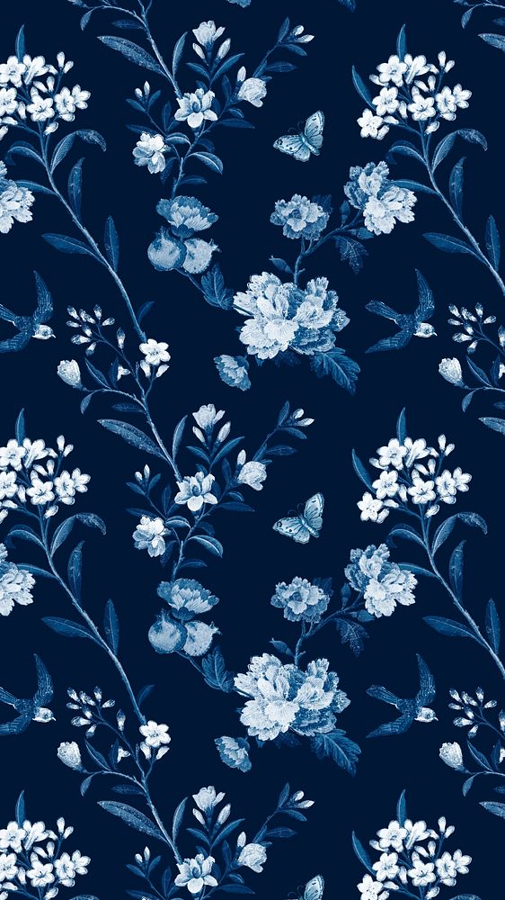 Blossoms floral pattern iPhone wallpaper, blue background