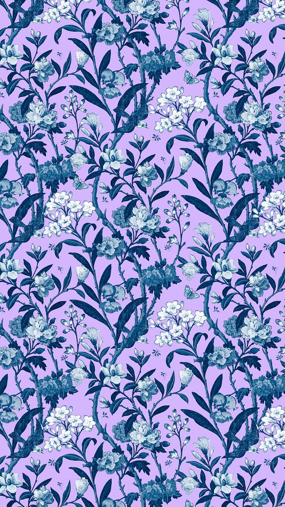 Vintage flower pattern iPhone wallpaper, purple background