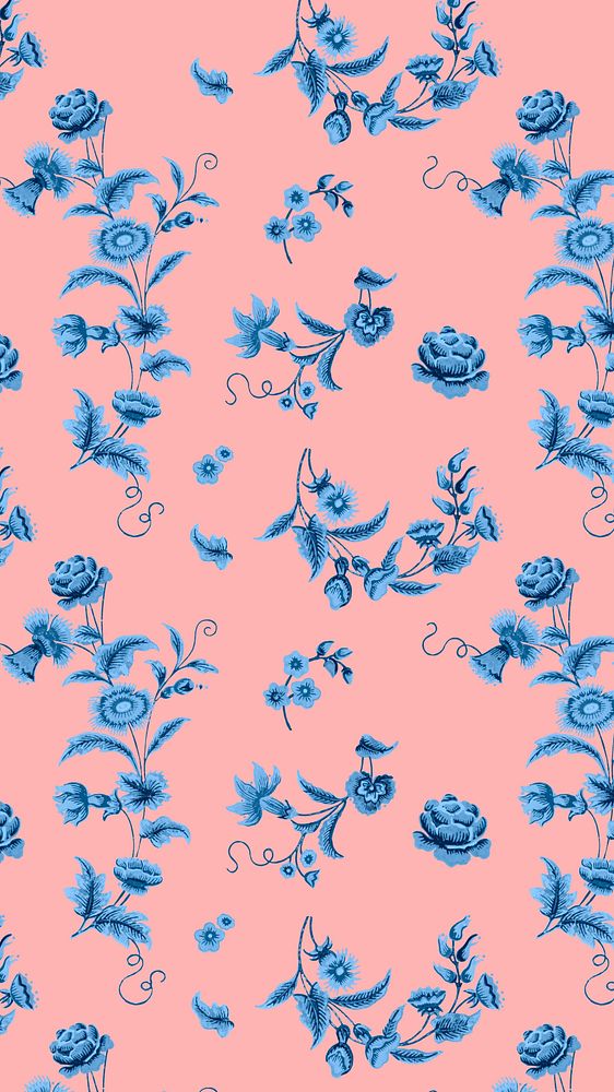 Vintage flower pattern iPhone wallpaper, pink background