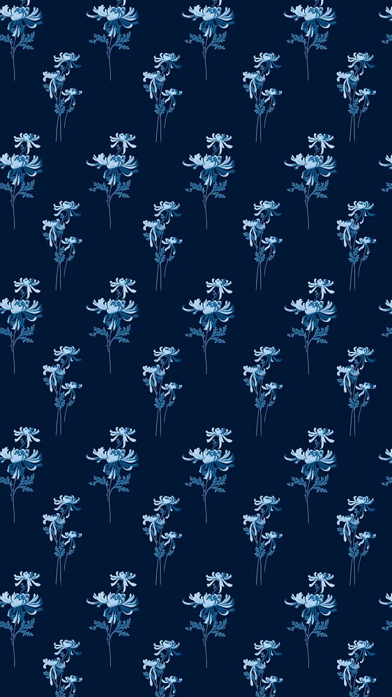 Vintage flower pattern iPhone wallpaper, blue background