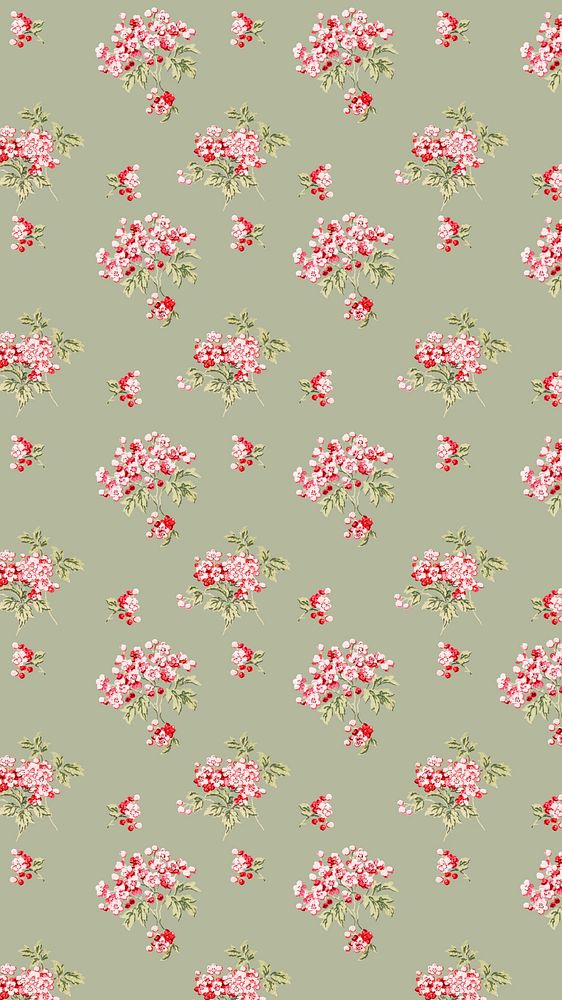 Cherry blossom pattern iPhone wallpaper, green background