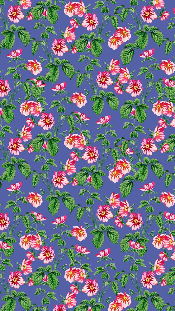 Vintage peony pattern iPhone wallpaper, blue background