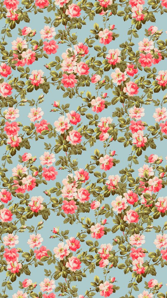 Vintage flower pattern iPhone wallpaper, blue background